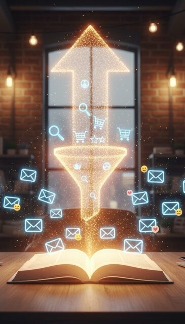 email marketing and funnel, transparent in foreground