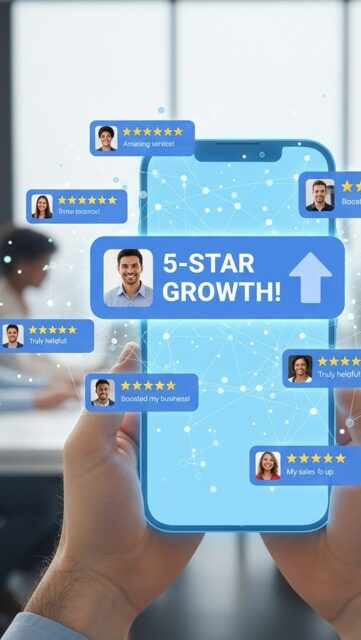 smartphone that shows many 5 stars reviews